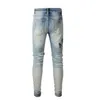 Men039s jeans amri rippade byxor mode hip hop blå bokstav tryckning bra version high street ungdom smal fit denim elastic