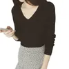Women's Blouses Women Top Chic V-neck Knitted Sweaters For Slim Fit Elastic Pullover Tops Solid Colors Fall Winter Wardrobe Long