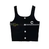 Square Neck Tanks Women Designer Vest with Brooch Shiny Crystal Button Knitwear Sleeveless Knits Tee