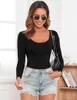 Women's T Shirts 2024 S Sexy Women Long Sleeve Jumpsuit Bodysuit Stretch Top Shirt O Neck Black White