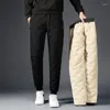 Calças masculinas 2024 inverno grosso quente suor térmico forrado jogger calças de lã masculino plus size zip bolso trabalho preto