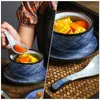 Conjuntos de louça de cerâmica Panela de arroz Sushi Tigela de arroz Macarrão Cubilose Colheres Domésticas Tigelas Caneca de sopa com acessórios de tampa