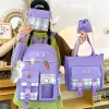 Väskor Weirdo 5st Harajuku Youth Women Canvas Ryggsäck Skolväskor för tonårsflickor Kawaii Ryggsäckar Student Tote Book Bag Ruckssack