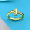 Band Rings Jewelry t Fashion T-shaped Diamond Inlaid Titanium Steel Ring Female Minority Design Grade Simple Colorless Couple H24227