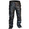 Pantaloni da uomo Moda Inverno Abbigliamento da uomo grande e alto Pantalon Homme Pantaloni con lacci in pelle Moto Punk Nero per uomo