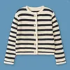 여자 스웨터 가디건 스페인 스타일 2024 양모 슬림 맞춤 버튼 줄무늬 니트 재킷 여자