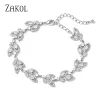 Braccialetti Zakol squisito AAA Cubic Zirconia Charm Change Link Braccialetti Braccialetti per donne eleganti Foglia di lusso Gioielli da sposa da sposa