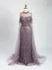 Robes décontractées Soirée de luxe élégante pour femmes Unique Perle Perles Modèle Body N Ras du cou avec manches Cape pour la fête de mariage de bal