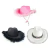 Baretten Bruiloft Cowgirl Hoed Voor Bruidsvrouwen Brede Rand Cowboy Mode Muziekfestival Boho-Veer Kostuum Dropship