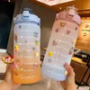 2000ml Large Water Bottle With Time Marker Portable Leakproof BPA Non-Toxic Sports Drinking Bottle With Straw Plastic Cup Y112075