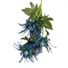 Fleurs décoratives 1 pièce de chardons d'éryngium artificiels, bouquet de plantes de simulation, 3 fourchettes, fête de mariage, bricolage, bouquet artisanal, centres de table, bleu clair