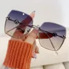 Rimless Rectangle Vintage Sunglasses Woman Brand tea Pink Gradient Sun Glasses Female Cutting Lens Square Ladies UV400 Eyewear