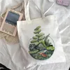 Shopping Bags Plant Flower Canvas Bag Ecological Reusable Foldable Shoulder Tote Women Bag.