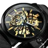Ultra Thin Automatic Mechanical Watch Men Gold Bird Pattern Design Mesh Strap Skeleton Wrist Wristwatches2376