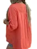 Kvinnors blusfjäder/sommar v-ringning fast färg ihålig skjorta kvinnor rulla upp ärmmesh lapptäcke lös skjorta topp 240220