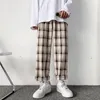 Pantalon à carreaux pour hommes, linge de maison coréen à carreaux, Streetwear à la mode, bas d'été, jambes larges, Harajuku, respirant, E68