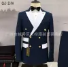 Garnitury mody szary męski garnitur 2 sztuki Slim Fit Chinese Tunik Złote guziki Blazer Spodnie Zestaw stojak kołnierzyka Tuxedos dla mężczyzn