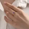 Anéis de cluster cor de ouro roxo zircão incrustado feminino casamento diário roupa moda anel banhado real