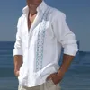 Männer Kleidung 2023 Mode Taste Turndown Kragen Bluse Urlaub Strand Gedruckt Top Frühling Casual Baumwolle Leinen Hemd 240219