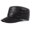 Ball Caps X7026 Genuine Leather Hat Men's Outdoor Flat Top Baseball Cap Adult Sheepskin Warm Soft Beret Skin Trucker