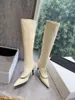 2024 Designer Women Knee Boots Luxury Point Toe High Heels Shoes Patchwork Metal Decoration Botines Para Mujeres ELEGENT BOTA FEMININA JS