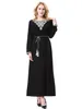 Roupas étnicas Mulheres Eid Muçulmano Abaya Sólido Apliques Árabes Cinto Longo Robe Lindo Vestido de Festa Marrocos Ramadan Abayas O Pescoço Dubai Kaftan