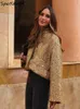패션 골드 스팽글 O- 넥 여성 짧은 재킷 덮개 버튼 긴 소매 느슨한 우아한 코트 가을 가을 파티 캐주얼 레이디 스트리트웨어 240221