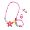 Necklace Earrings Set 4pcs Lovely Girl Kids Sun Flower Bracelet Rings Earclip Imitation Pearls Children Sets