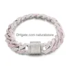 Łańcuch łańcucha moda sier różowy kolor cyrkon pasek kubańska bransoletka hip hop dla mężczyzn i biżuteria dostarczana bransoletki dhc6w