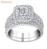 SHE 925 Sterling Silver Halo Wedding Ring Set för kvinnor Elegant smycken Princess Cross Cut AAAAA CZ Förlovningsringar 2201212122191