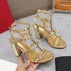 Golden Stud Gladiator Sandały muły obcasowe buty na obcasie buty otwartej butów 95 mm luksusowe projektanci sandały na wysokim obcasie buty wieczorne buty