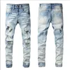 Men039s jeans amri rippade byxor mode hip hop blå bokstav tryckning bra version high street ungdom smal fit denim elastic