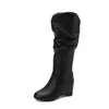 Botas Plus Size 34-43 Lazer V-forma Abertura Mid-Bezerro Senhoras Cunha Altura Aumentando Salto Alto Branco Preto Sapatos