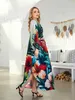 Основные повседневные платья ретро цветы Припечатка Кэфтана Длинное платье для женщин 2024 Лето Бэттвинг -рукав халат Макси -платья.