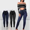 Women's Jeans High Waist Casual Trousers Trendy Double Breasted Multi Button Slim Fit Elastic Youthful Korean Fashion