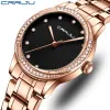 Nouveau CRRJU or Rose femmes montre japon mouvement Quartz étanche montres femme cadran rond tache acier bande mode horloge