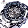 Forsining 2017 Silber Edelstahl Wasserdicht Herren Skeleton Uhren Top-marke Luxus Transparente Mechanische Männliche Armbanduhr Y12264