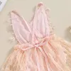 Robes de fille Vêtements pour bébés en bas âge Barboteuse Robe en dentelle sans manches Col en V Broderie florale Body Ensemble de vêtements pour enfants nés