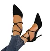 2024 Summer European American Suede High Heel Sandals med spetsiga korsade fötter Loop Tie High Heel Shoes Women's Banket Nightclub Sexig Thin Heel Women's Sandals