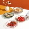 Płytki deser talerz nowoczesny przezroczysty zestaw owoców do serwowania deserów Złota krawędź sałatka z ubrania w stos