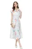 Women's Runway Dresses Notched Collar Short Sleeves Printed Elegant Mid Vestidos with Belt