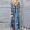 Vestidos informales básicos Vestido largo de talla grande para mujer, ropa de otoño 2023, vestidos bohemios, Vestido informal, bata femenina, falda floral holgada de gran tamaño T240227