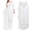 Casual Dresses 2024 Women's High Low Dress Puff Sleeve Off Shoulder Ruffle Medieval Costume For Women Cosplay