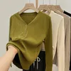 Women's Sweaters Autumn Winter Women Korean Fashion Solid Striped Elegant Knitwears Vintage Casual V Neck Long Sleeve Buttons Pullover Tops