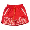 Shorts de grife rhude basquete esportivo de verão calças de praia masculinas de alta qualidade usam estilos curtos vermelhos e azuis