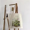 Shopping Bags Plant Flower Canvas Bag Ecological Reusable Foldable Shoulder Tote Women Bag.