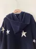 Kadın Örgü Sonbahar ve Kış Kaşmir Dolman Sleep Cape Kapüşonlu Ceket Yıldız Desen Yan Yarık Kadınlar hırka