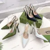 2024 Designer High Heels Sandal Slingback Logo Pumps For Woman Lady Wedding Bridal Dress Shoes Luxury Stiletto Heel 10.5cm Pointed Toes Sexiga patentkrokodilbilder