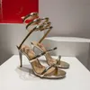 Rene Caovilla Designers de luxe Cheville Wraparound Chaussures de soirée Margots Sandale en daim embellie Serpents Strass Talons aiguilles Femmes Taille à talons hauts 34-43