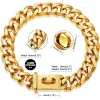 Halsbänder Goldketten-Hundehalsband, 19 mm, kubanisches Glieder-Hundehalsband aus 18 Karat Gold mit sicherem Schnappverschluss, starkes Metallhalsband mit großer Hundekette für PitBull